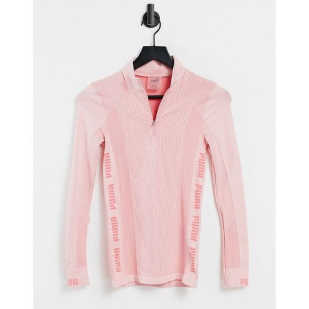Puma Training Evoknit seamless 1/4 zip top in soft pink